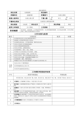 行政助理岗位职责及考核标准