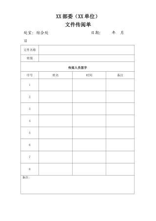 行政单位文件传阅签字表模板
