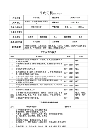 行政司机岗位说明书