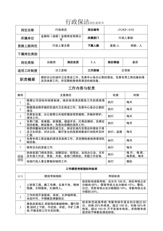 行政后勤保洁岗位说明书