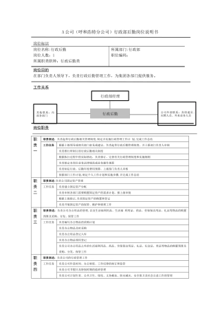 行政后勤岗位说明书