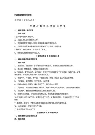 行政后勤部各岗位职责