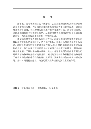 会计财务管理专业 辽宁珑玛信息技术有限公司财务报表分析