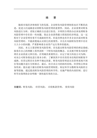 会计财务管理专业 辽宁南天科技公司财务风险管理及应对策略研究