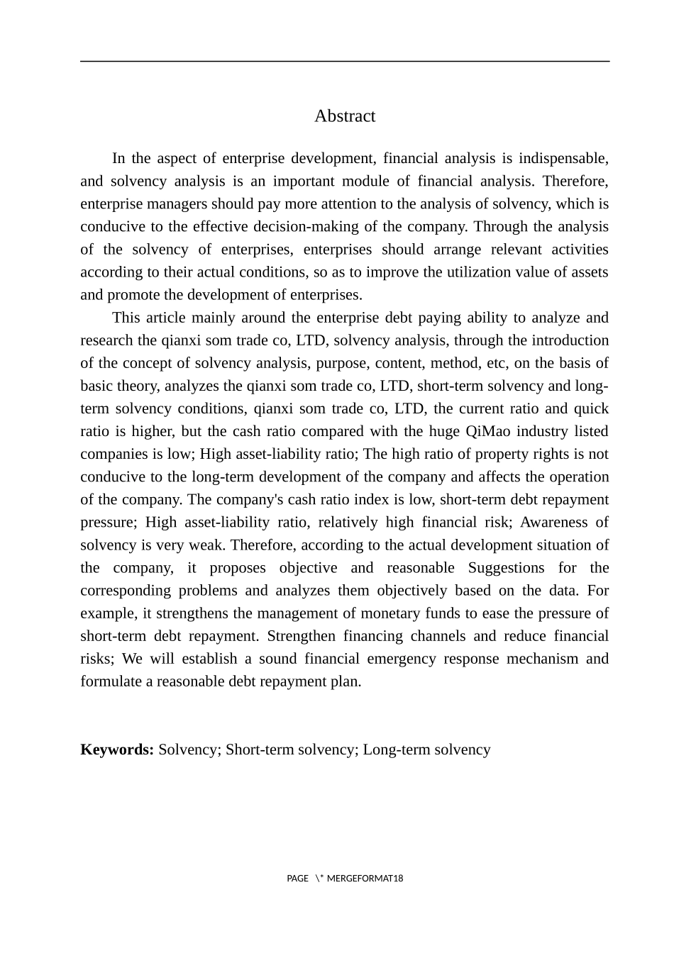 会计财务管理专业 黔西县索玛商贸有限公司偿债能力分析_第3页