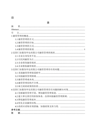 会计财务管理专业 沈阳仁际服务外包有限公司融资管理存在的问题及建议
