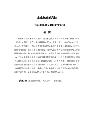 会计财务管理专业 谈谈企业融资的风险——以河北九思互联网企业为例