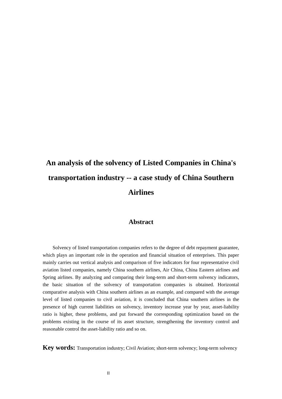 会计财务管理专业 我国交通运输行业上市公司偿债能力分析——以南方航空为例_第2页