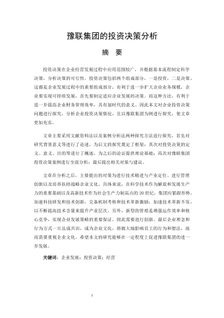 会计财务管理专业 豫联集团的投资决策分析