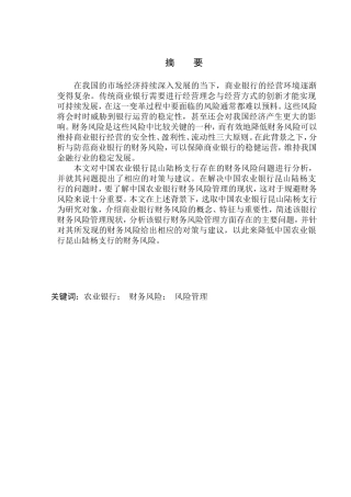 会计财务管理专业 中国农业银行股份有限公司财务风险的分析与防范