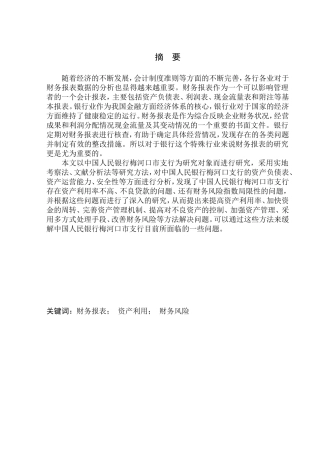 会计财务管理专业 中国人民银行梅河口市支行财务报表分析