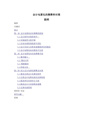 会计电算化的舞弊和对策（提纲）