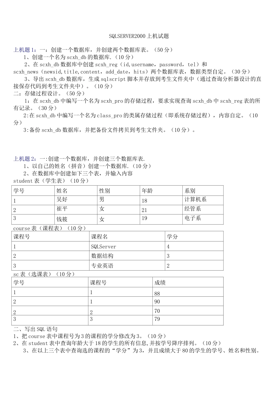sqlserver上机试题_第1页