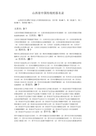 山西省中国传统村落名录