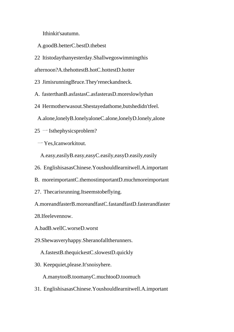 (完整版)形容词、副词原级、比较级、最高级习题_第3页