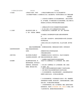 企业内部控制整体层面和各项循环关键控制点汇总