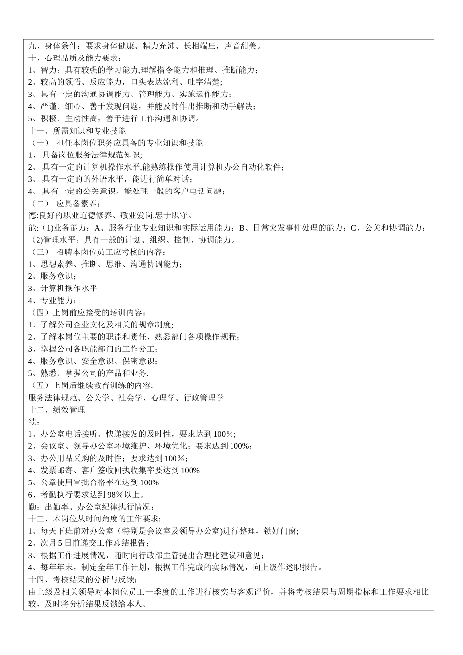 行政文秘岗位工作说明书_第3页