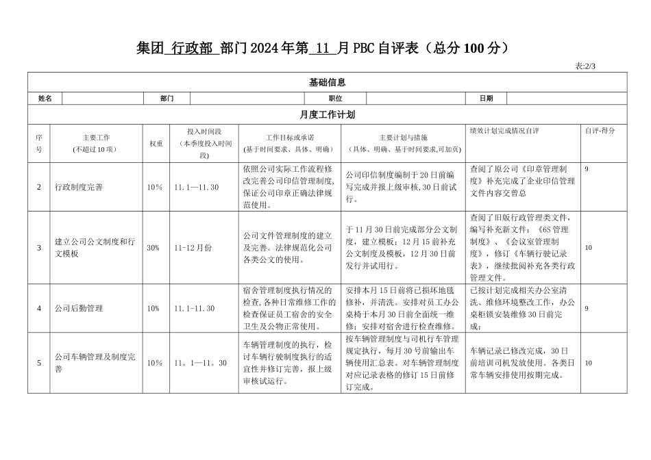 行政经理PBC绩效考核自评表_第1页