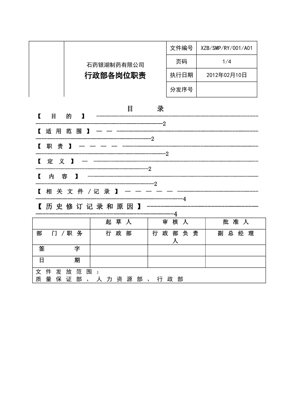 行政部各岗位职责_第1页