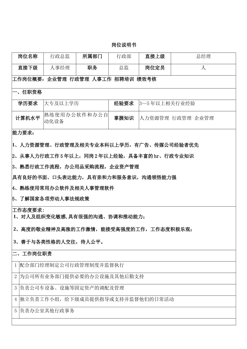 行政部岗位说明书-_第1页