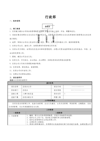行政部岗位说明书
