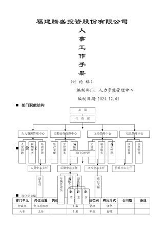 行政部岗位设置及岗位说明书