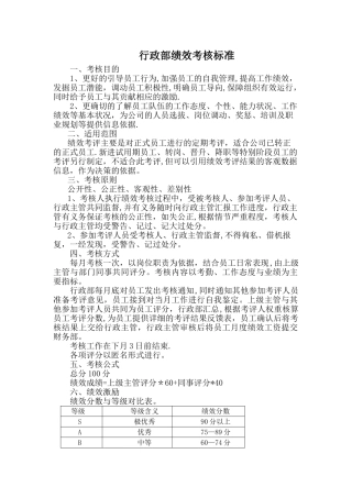 行政部绩效考核标准