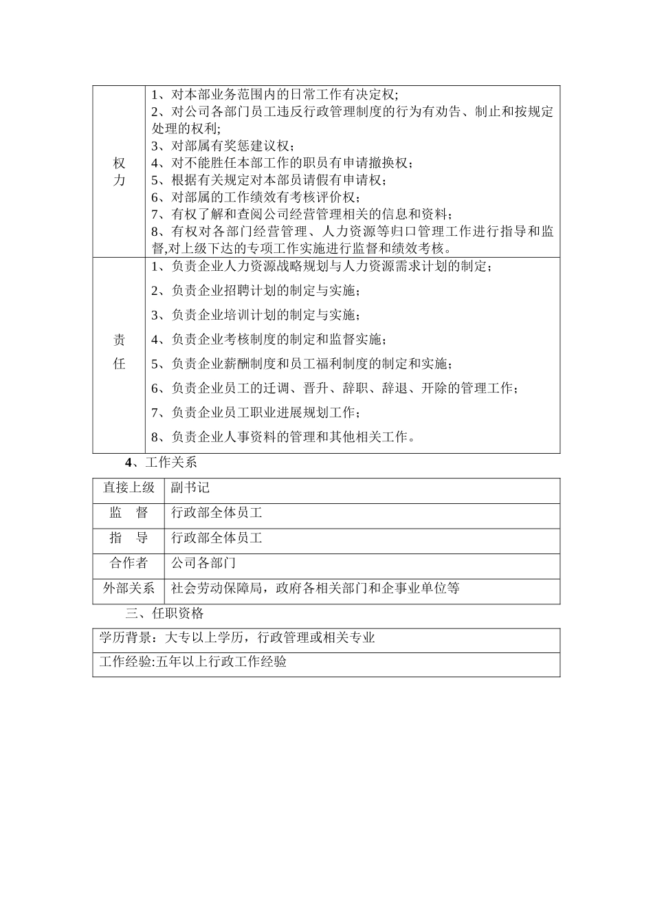 行政部部长岗位职责说明书_第2页