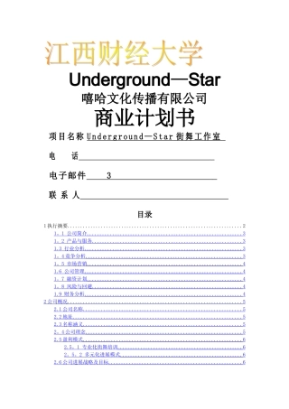 街舞文化工作室-商业计划书