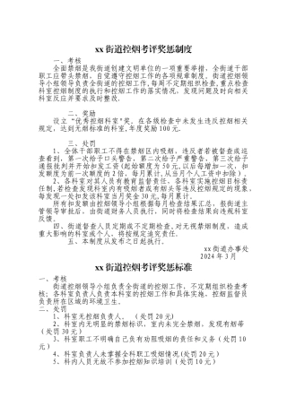 街道控烟考评奖惩制度、考评奖惩标准、考评奖惩记录表