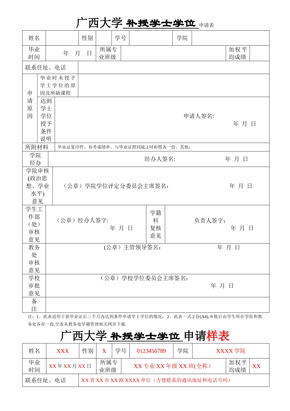 补授学士学位申请表_第1页