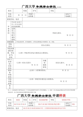 补授学士学位申请表