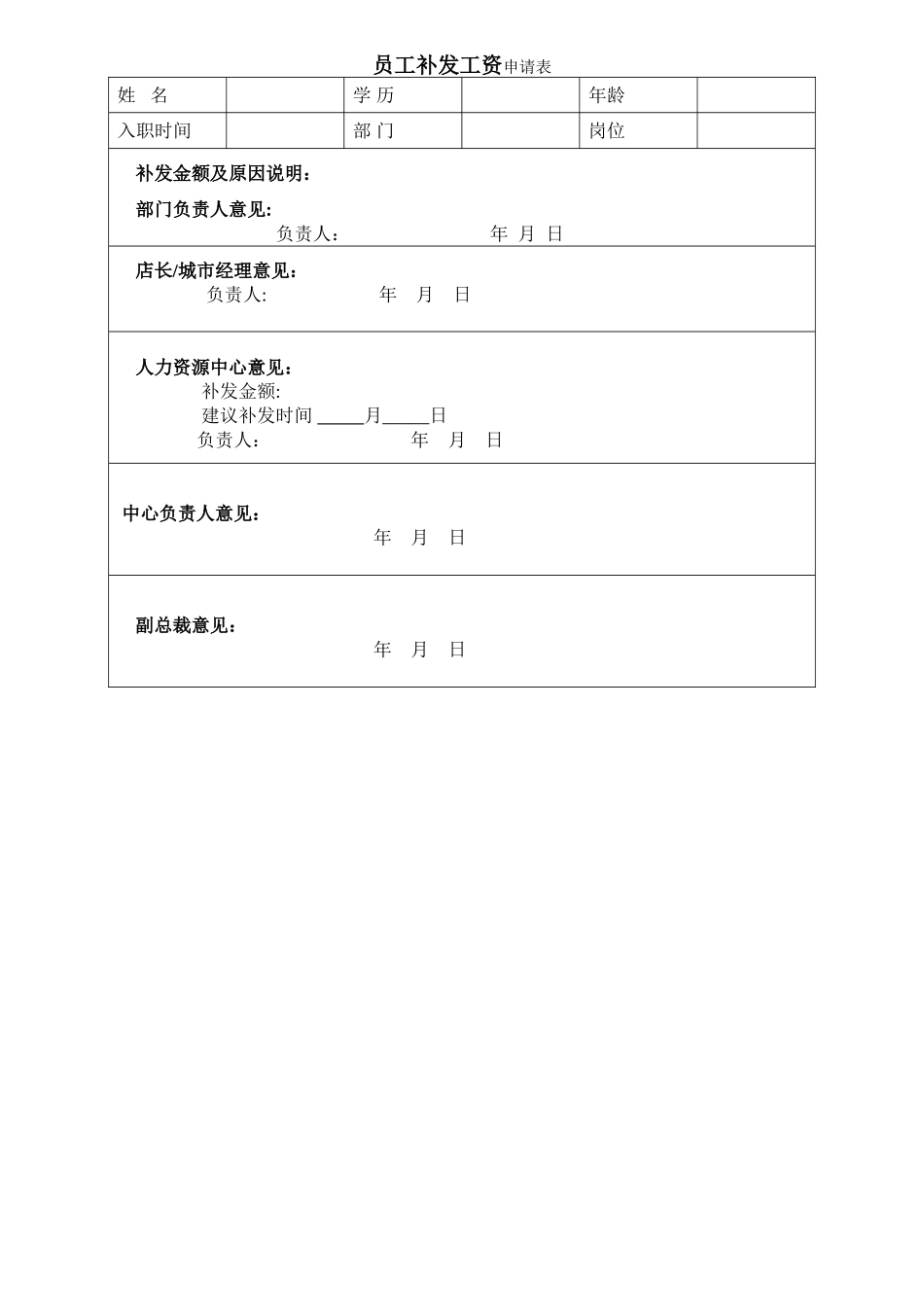 补发工资申请表模板_第1页