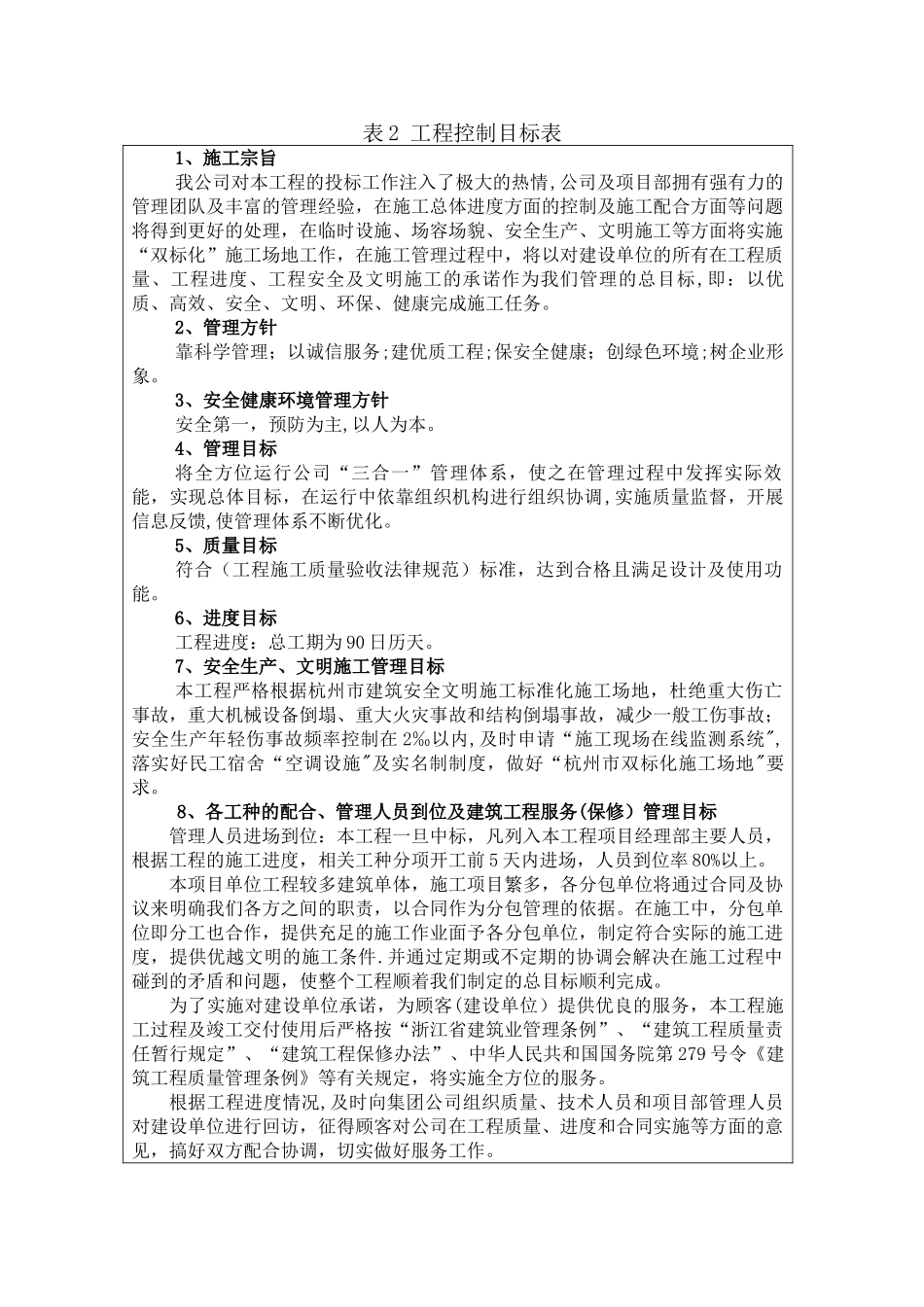 表2-工程控制目标表_第1页