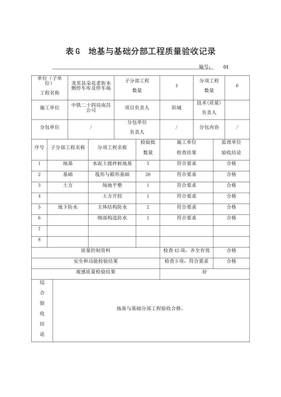 表G--地基与基础分部工程质量验收记录_第1页