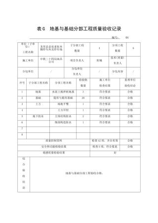 表G--地基与基础分部工程质量验收记录