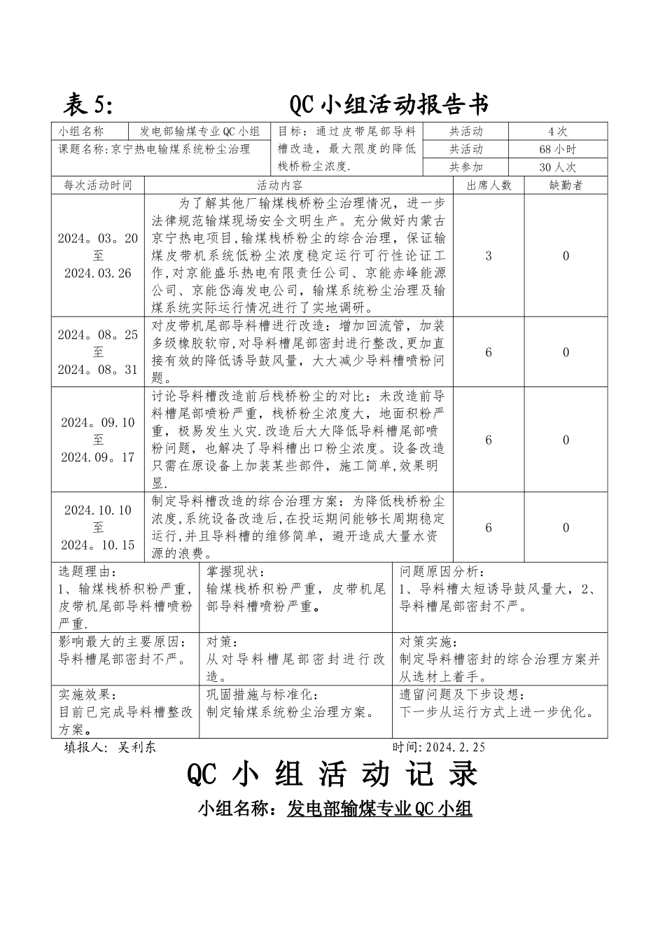 表五：QC小组活动报告书_第1页