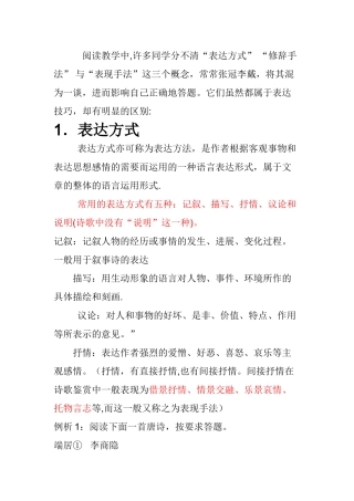 表达方式、表现手法的区别