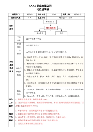 袜业公司财务经理岗位职责