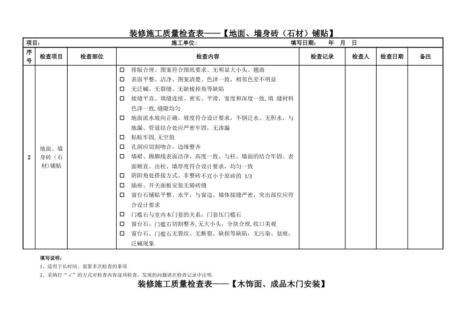 装修施工质量检查表_第2页