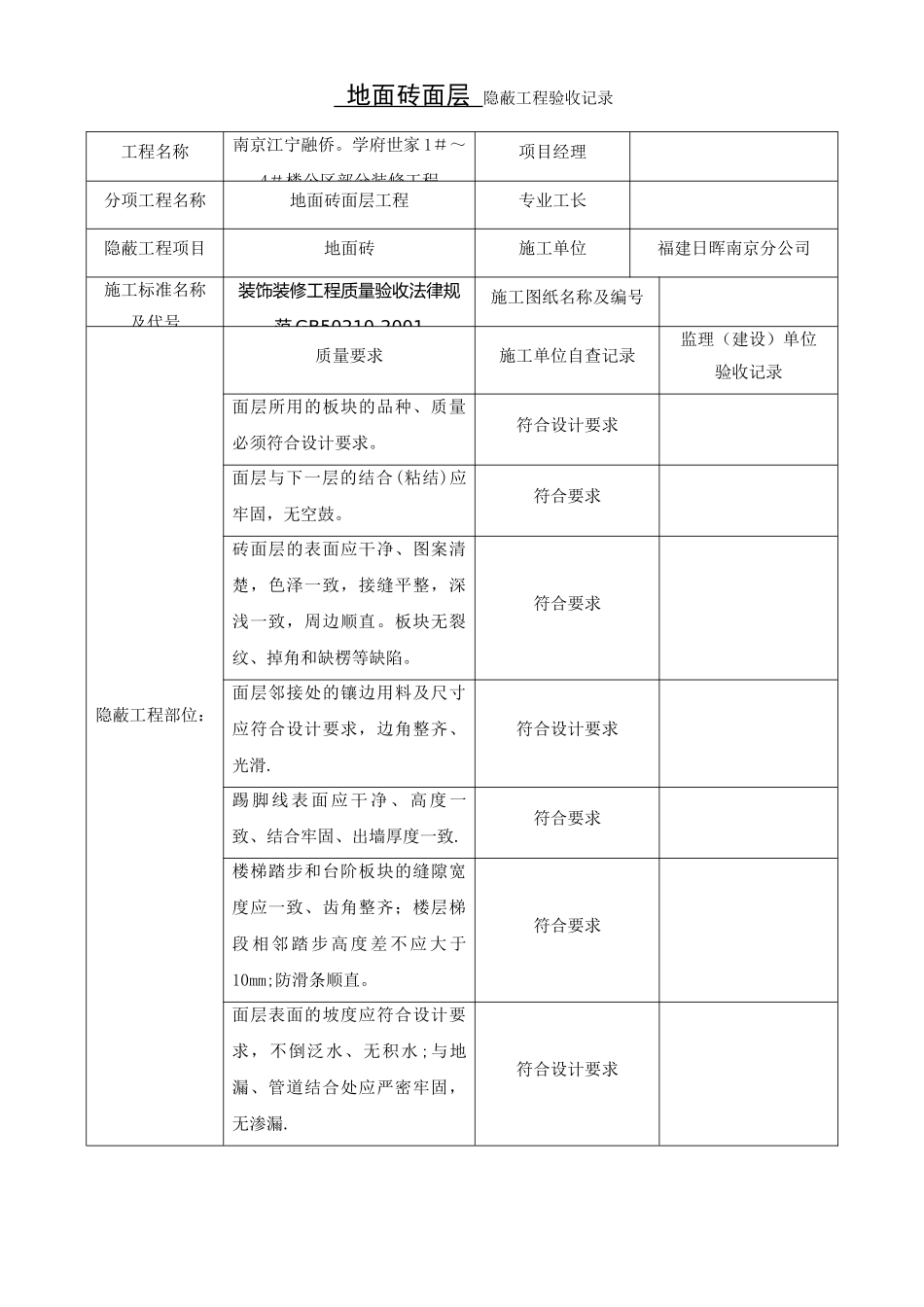 装修隐蔽工程验收记录表_第1页
