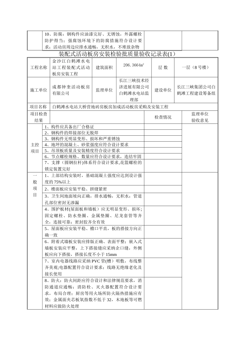 装配式活动板房安装检验批质量验收记录表_第2页