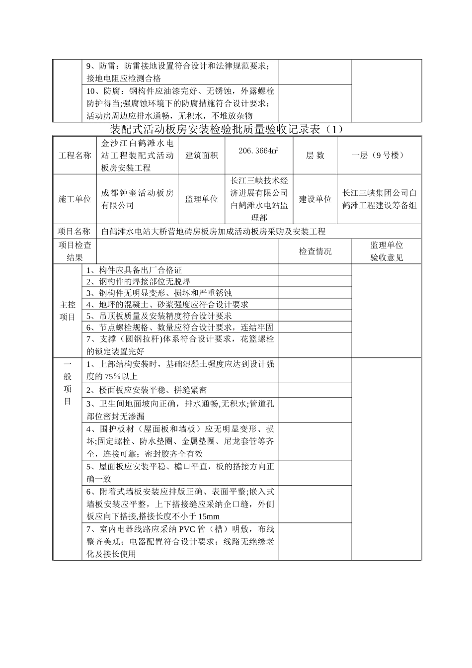 装配式活动板房安装检验批质量验收记录表_第3页