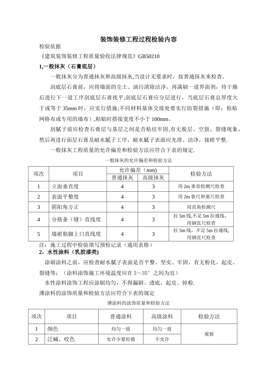 装饰工程允许偏差和检查方法_第1页