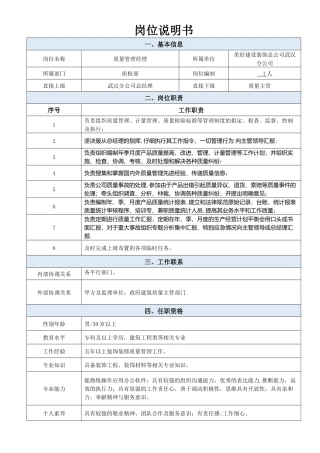装饰总公司武汉分公司质检部岗位说明书