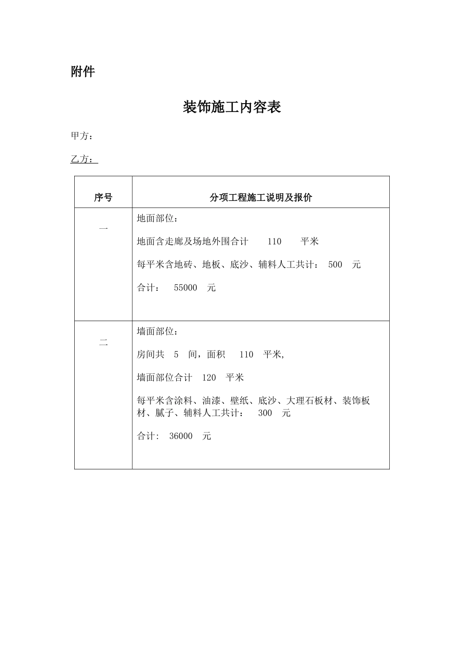 装饰施工内容表_第1页