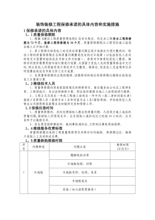 装饰装修工程保修承诺的具体内容和实施措施
