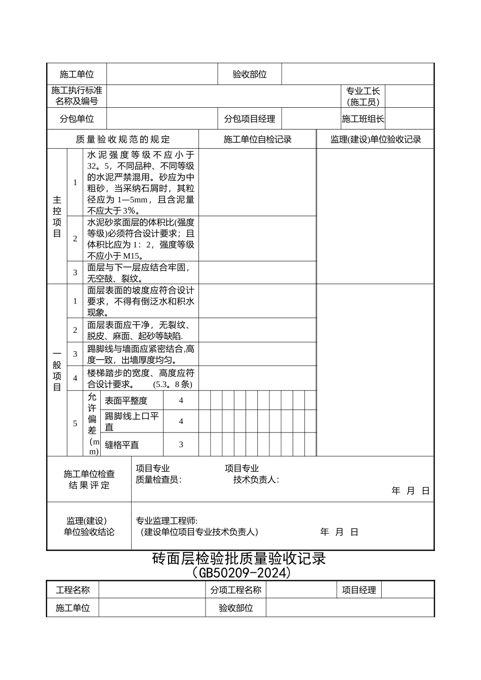 装饰装修检验批质量验收记录表格汇总_第2页