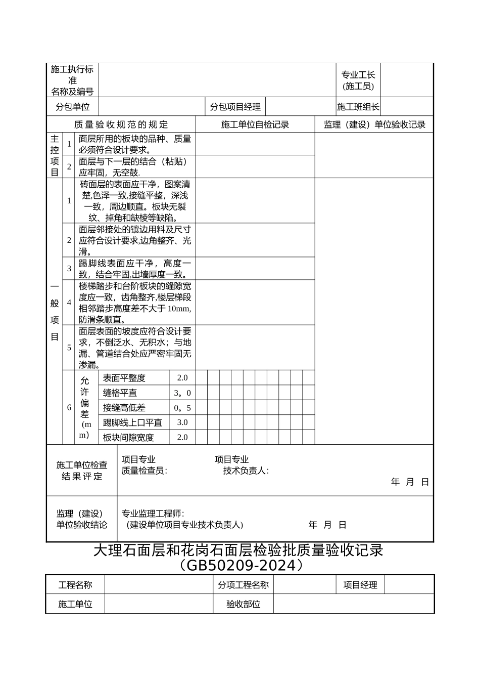 装饰装修检验批质量验收记录表格汇总_第3页