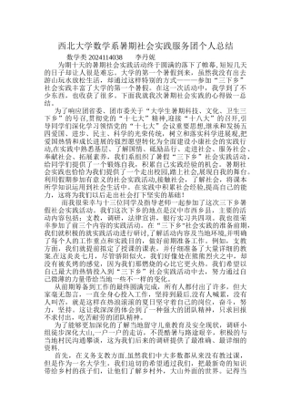 西北大学数学系暑期社会实践服务团个人总结